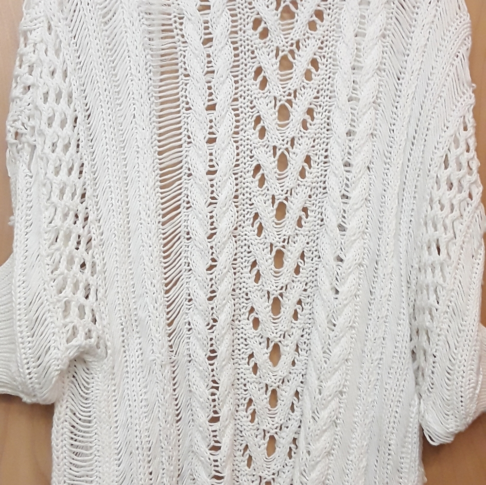 Moth Anthro White Crochet Boho Cottagecore Flowy Cardigan Top M - Picture 4 of 11